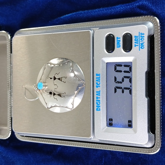 Native American Hook Earrings Sterling Silver Cut Out Figures and Turquoise - Picture 5 of 12